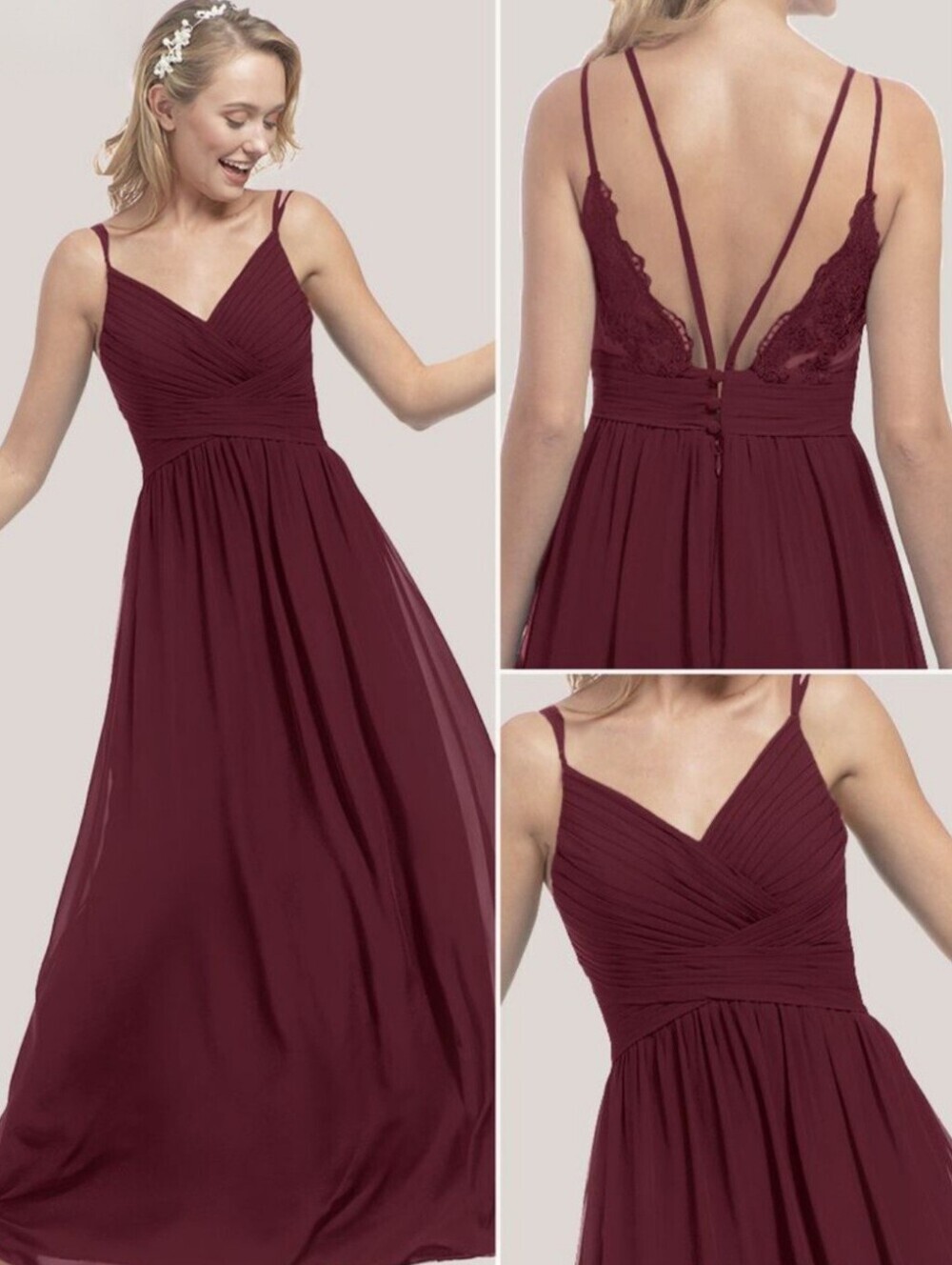 Renz Bridal V-Neck A-Line Lace Back Chiffon Maxi Dress (NWT)